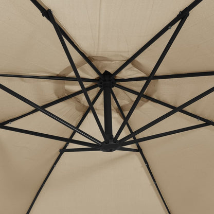 vidaXL Cantilever Garden Parasol with LED Lights and Steel Pole 300 cm Taupe