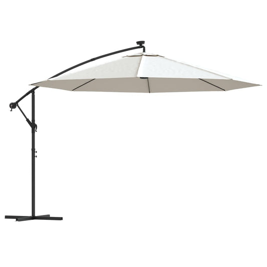 vidaXL Cantilever Garden Parasol with LED Lights and Metal Pole 350 cm Sand