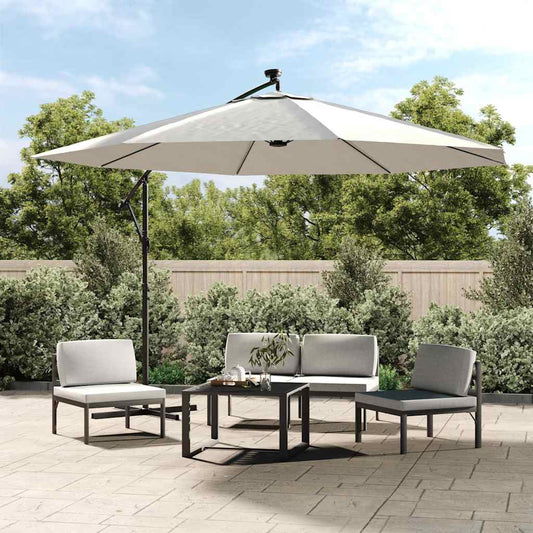 vidaXL Cantilever Garden Parasol with LED Lights and Pole 350 cm Sand