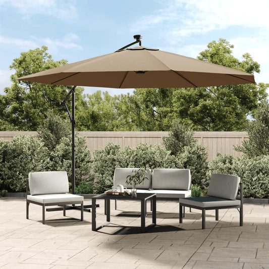 vidaXL Cantilever Garden Parasol with LED Lights&Pole 350 cm Taupe