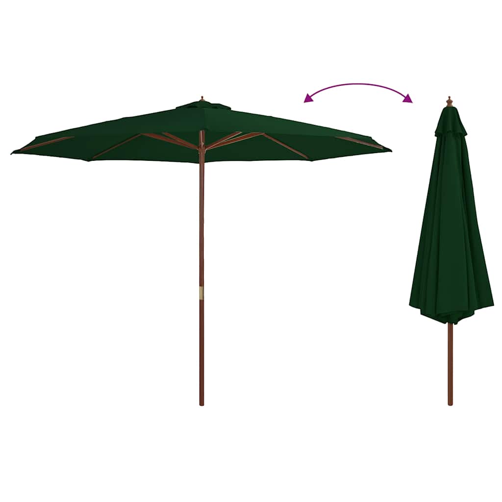 44528 vidaXL Outdoor Parasol with Wooden Pole 350 cm Green