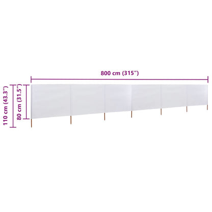 vidaXL 6-panel Wind Screen Fabric 800x80 cm White