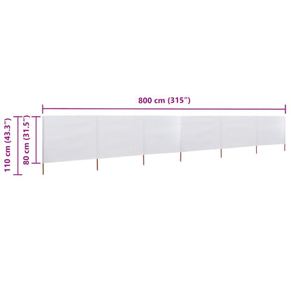 44543 vidaXL 6-panel Wind Screen Fabric 800x80 cm White