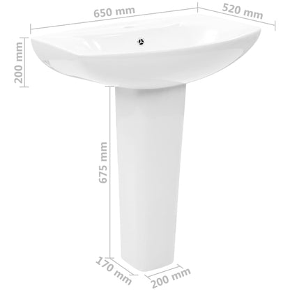 vidaXL Freestanding Basin with Pedestal Ceramic White 650x520x200 mm