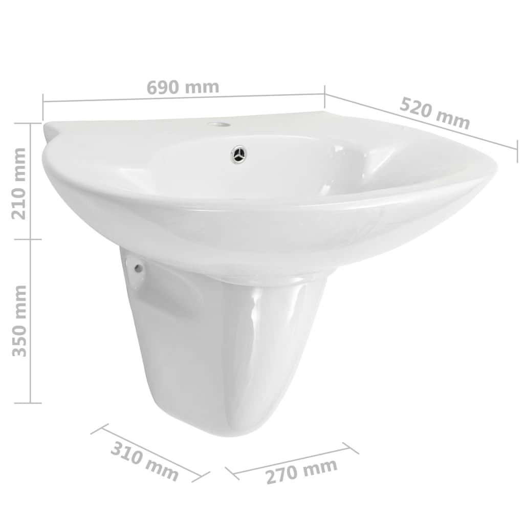 vidaXL Wall-mounted Basin Ceramic White 690x520x210 mm
