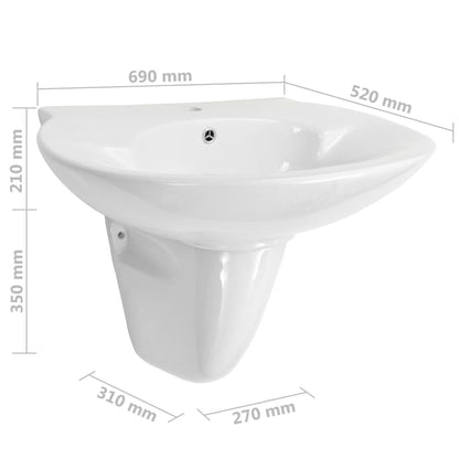 vidaXL Wall-mounted Basin Ceramic White 690x520x210 mm