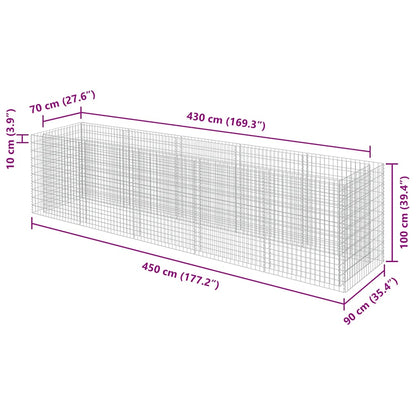 vidaXL Gabion Raised Bed Galvanised Steel 450x90x100 cm