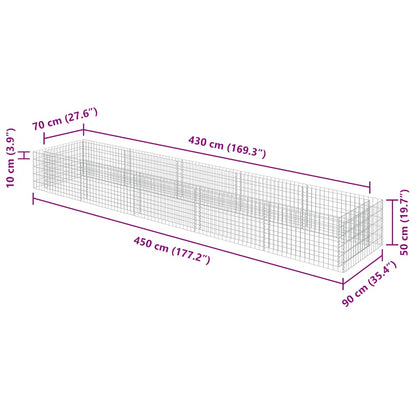143553 vidaXL Gabion Raised Bed Galvanised Steel 450x90x50 cm