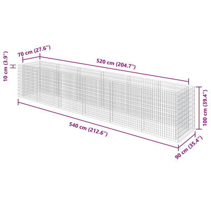 vidaXL Gabion Raised Bed Galvanised Steel 540x90x100 cm