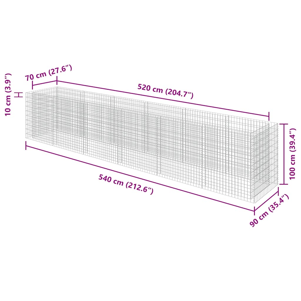 143554 vidaXL Gabion Raised Bed Galvanised Steel 540x90x100 cm