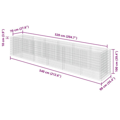 143554 vidaXL Gabion Raised Bed Galvanised Steel 540x90x100 cm