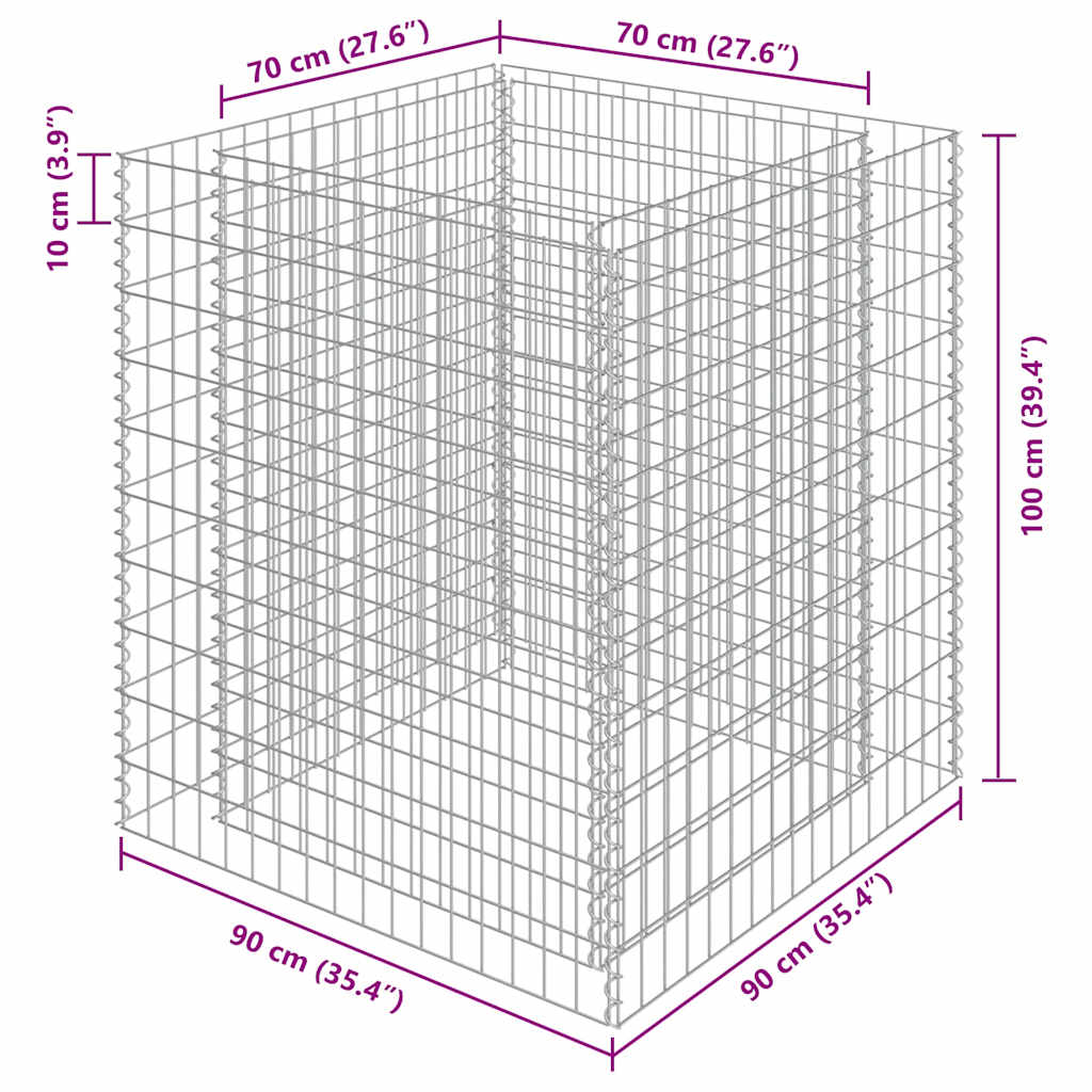 143556 vidaXL Gabion Raised Bed Galvanised Steel 90x90x100 cm