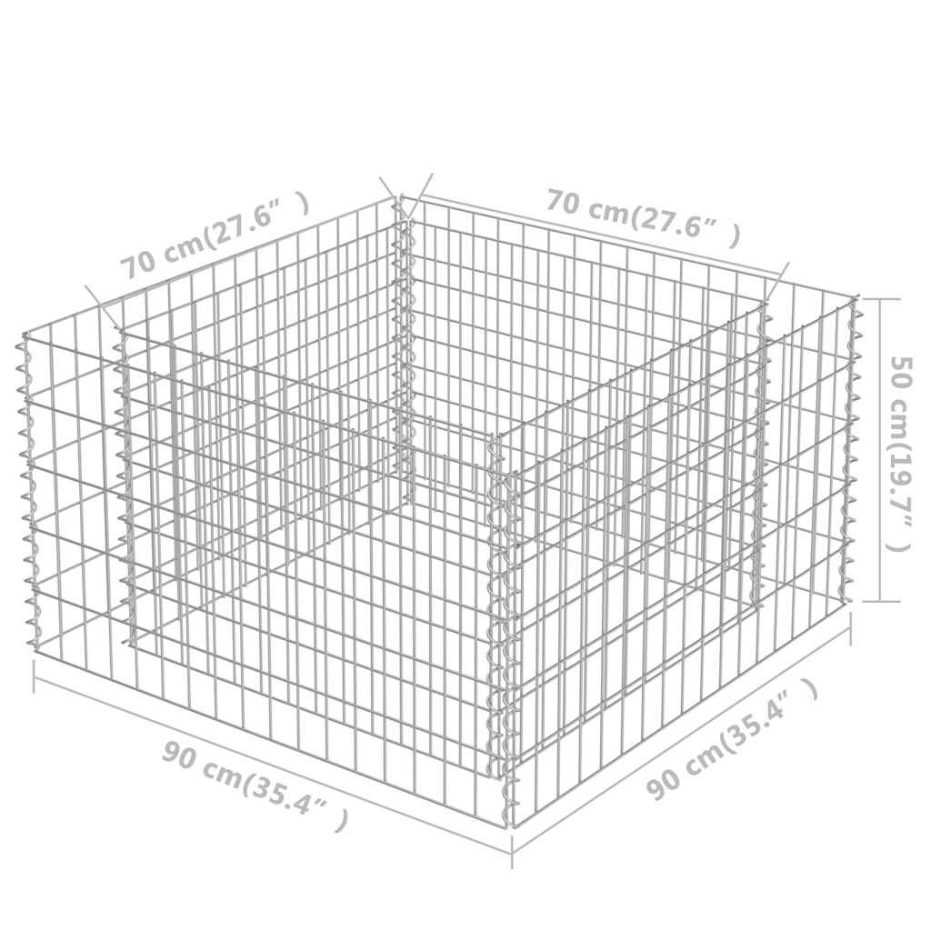 vidaXL Gabion Raised Bed | Silver | Galvanised steel | 90x90x50 cm | Heavy Duty