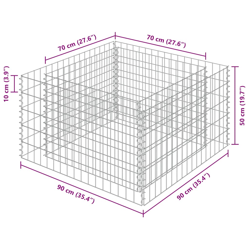 143557 vidaXL Gabion Raised Bed Galvanised Steel 90x90x50 cm