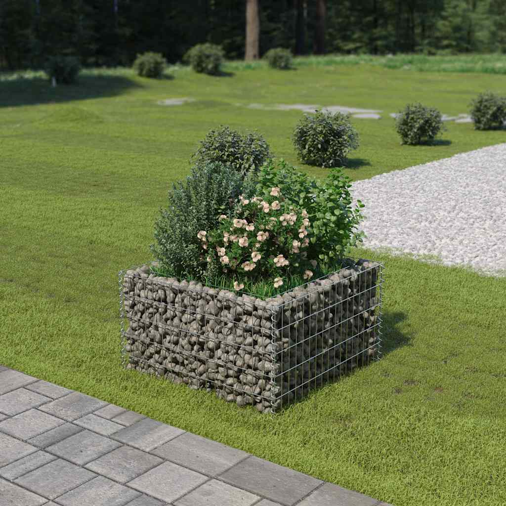 vidaXL Gabion Raised Bed | Silver | Galvanised steel | 90x90x50 cm | Heavy Duty