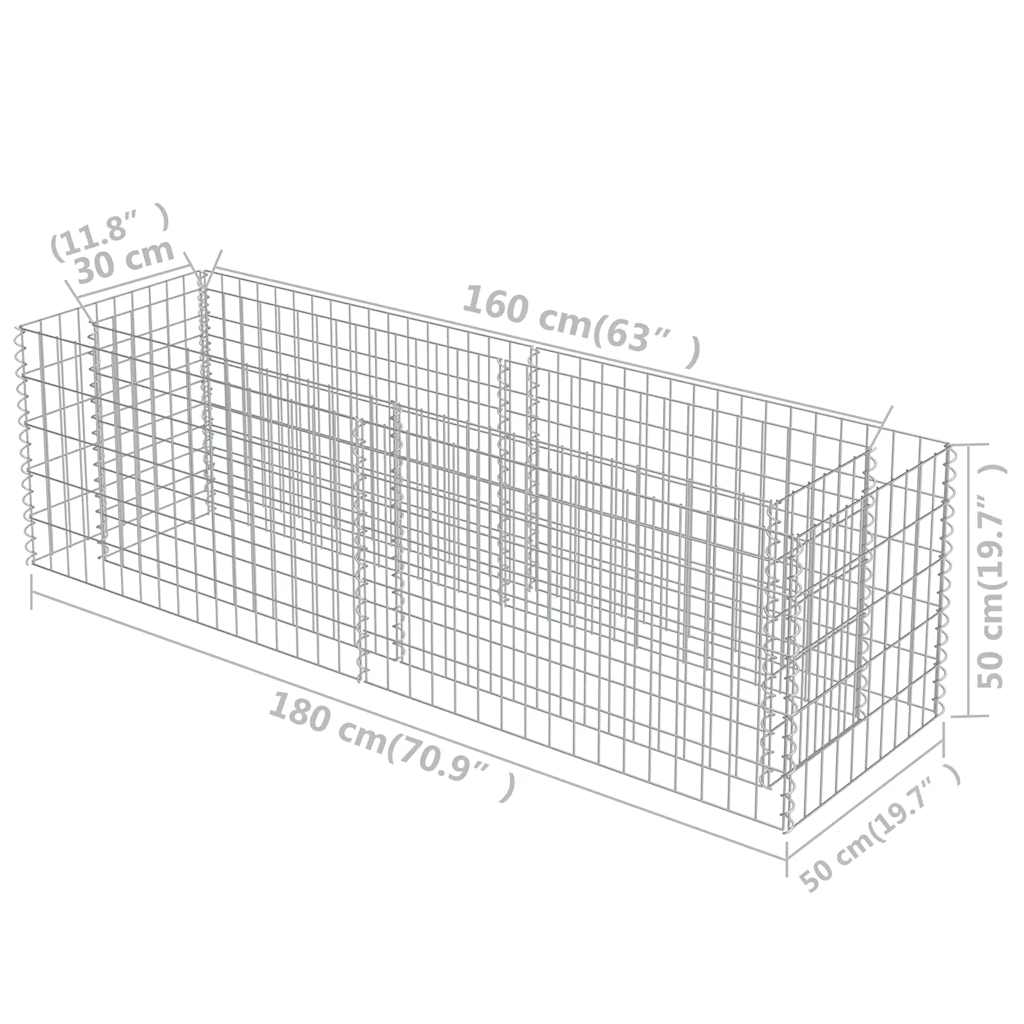 vidaXL Gabion Raised Bed Galvanised Steel 180x50x50 cm