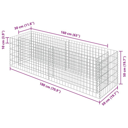 143559 vidaXL Gabion Raised Bed Galvanised Steel 180x50x50 cm