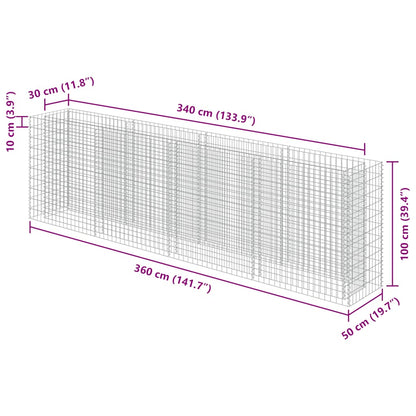 vidaXL Gabion Raised Bed Galvanised Steel 360x50x100 cm