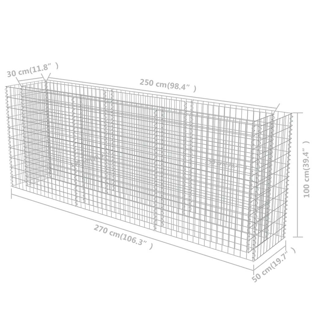 vidaXL Gabion Raised Bed Galvanised Steel 270x50x100 cm