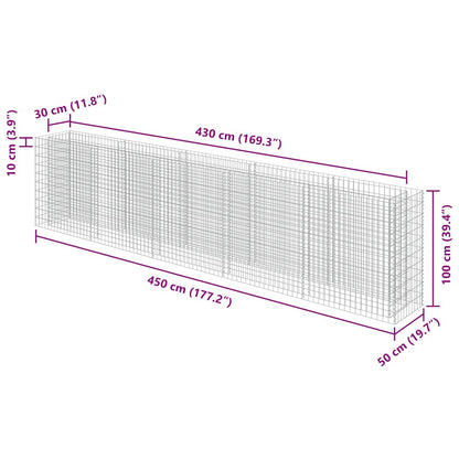 143564 vidaXL Gabion Raised Bed Galvanised Steel 450x50x100 cm