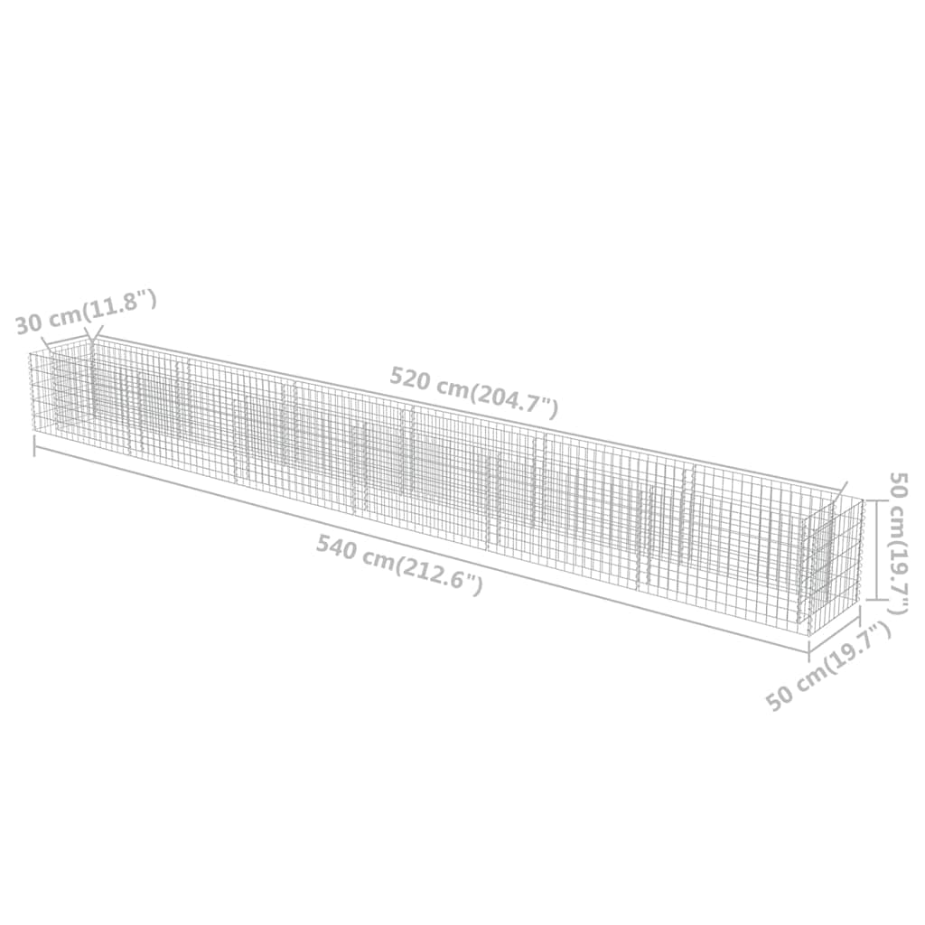 vidaXL Gabion Raised Bed Galvanised Steel 540x50x50 cm