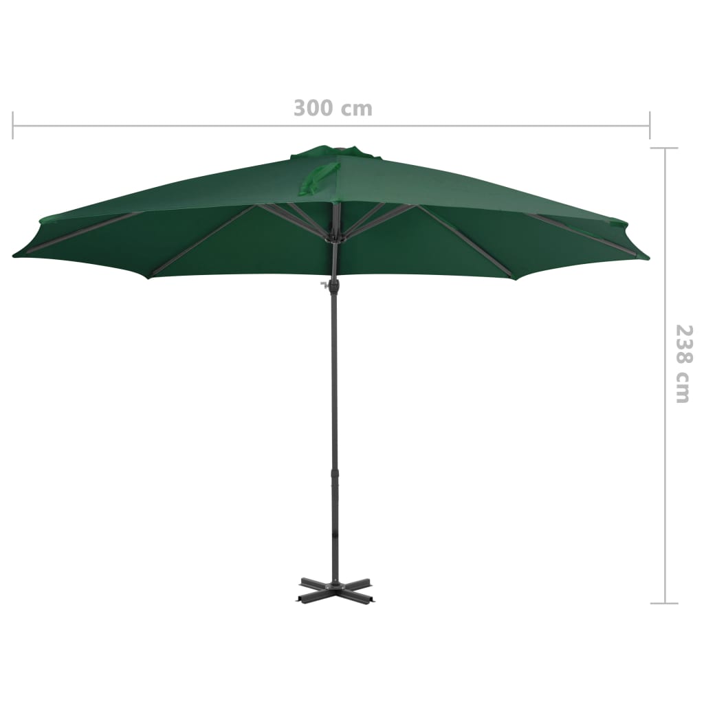 vidaXL Cantilever Garden Parasol with Aluminium Pole Green 300 cm