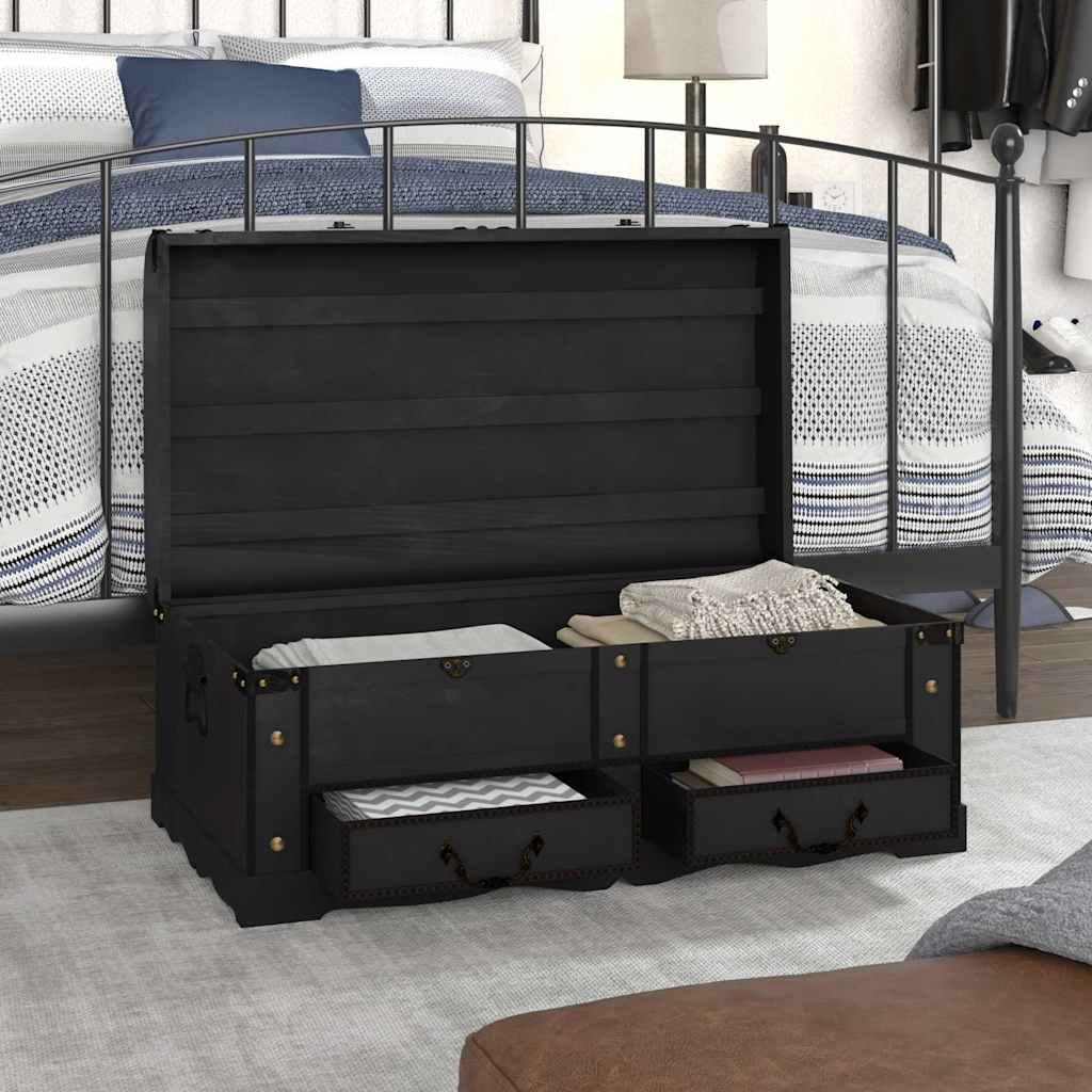 vidaXL Treasure Chest Wood Black 90x51x42 cm