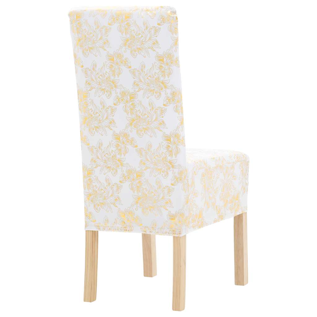 vidaXL 6 pcs Straight Chair Covers Stretch White with Golden Print