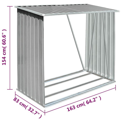 vidaXL Garden Log Storage Shed Galvanised Steel 163x83x154 cm Grey