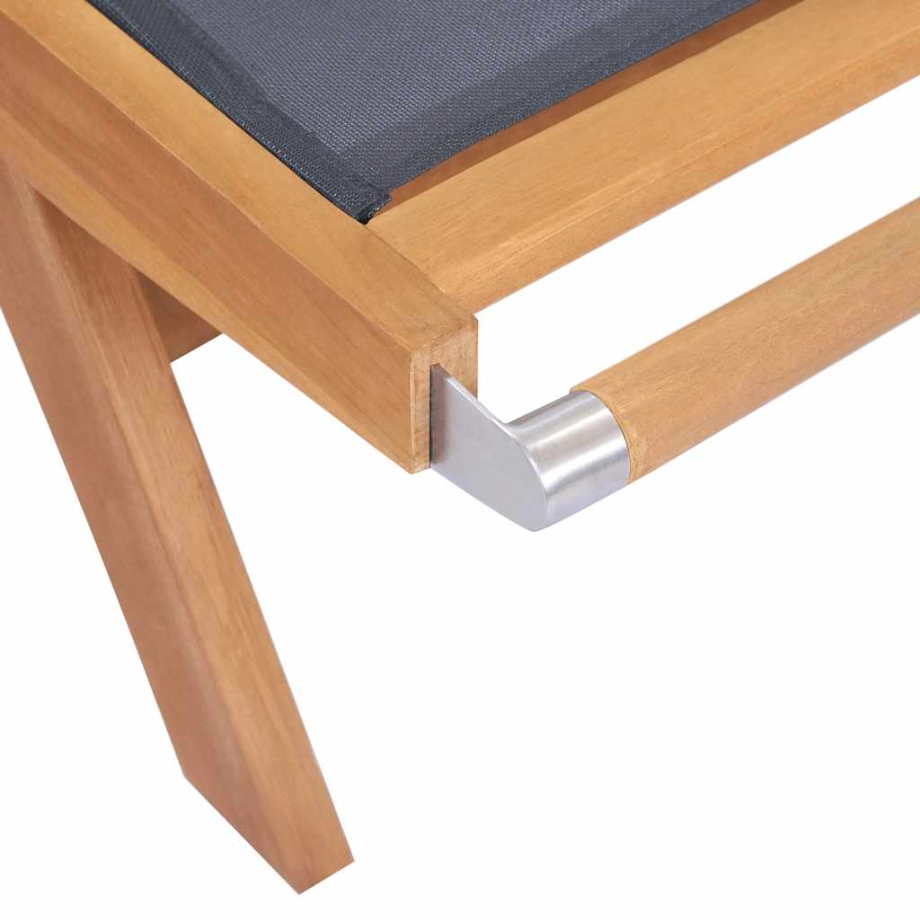 vidaXL Folding Sun Lounger with Wheels Solid Teak and Textilene