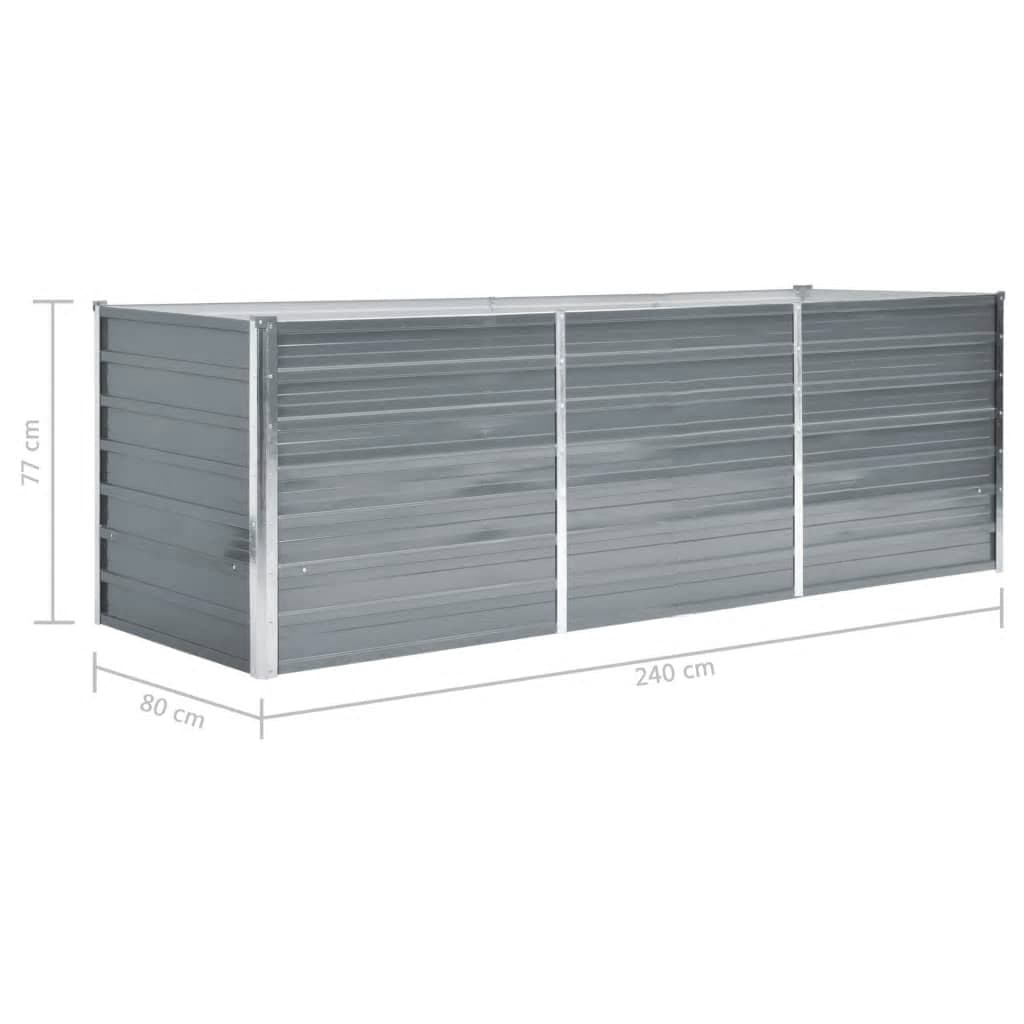 vidaXL Garden Raised Bed Galvanised Steel 240x80x77 cm Grey
