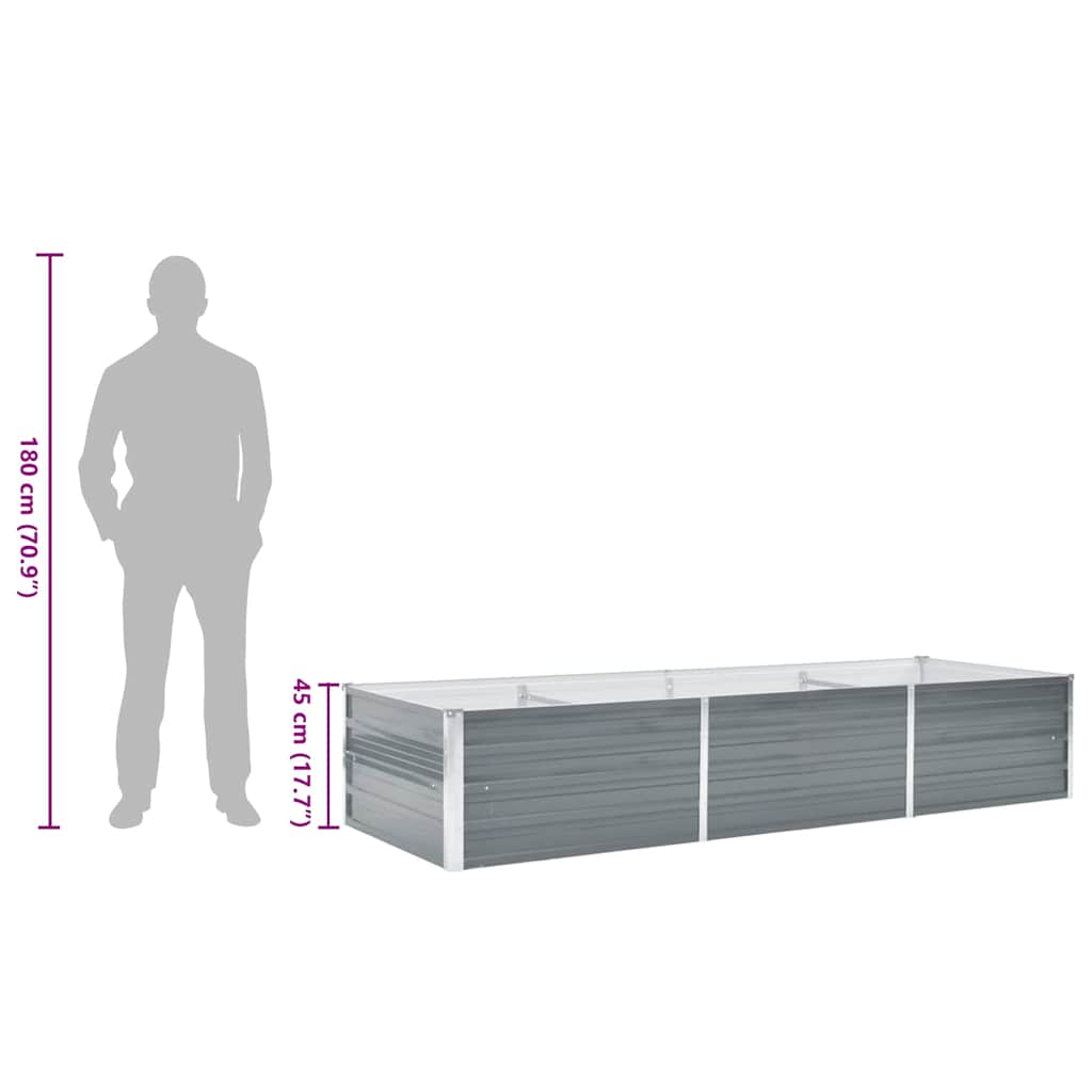 vidaXL Garden Raised Bed Galvanised Steel 240x80x45 cm Grey