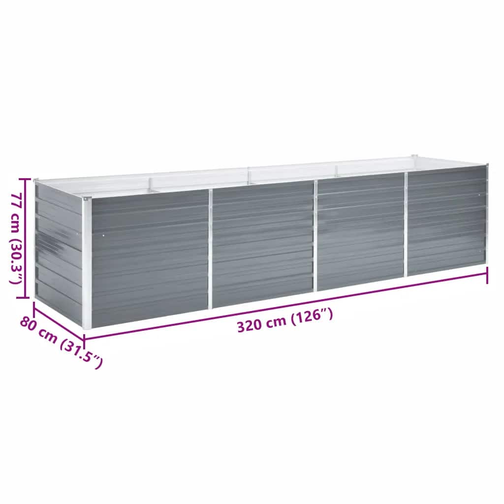 vidaXL Garden Raised Bed Galvanised Steel 320x80x77 cm Grey