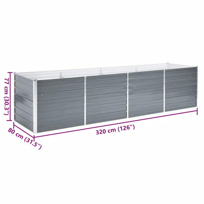 vidaXL Garden Raised Bed Galvanised Steel 320x80x77 cm Grey
