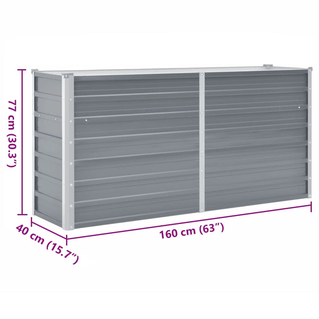 vidaXL Garden Raised Bed Galvanised Steel 160x40x77 cm Grey