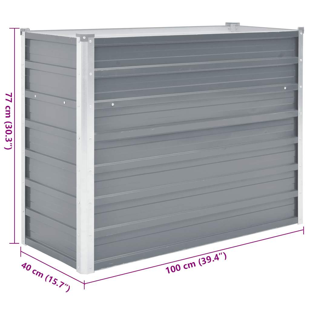 vidaXL Garden Raised Bed Galvanised Steel 100x40x77 cm Grey