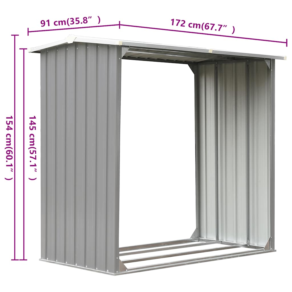 vidaXL Garden Log Storage Shed Galvanised Steel 172x91x154 cm Grey