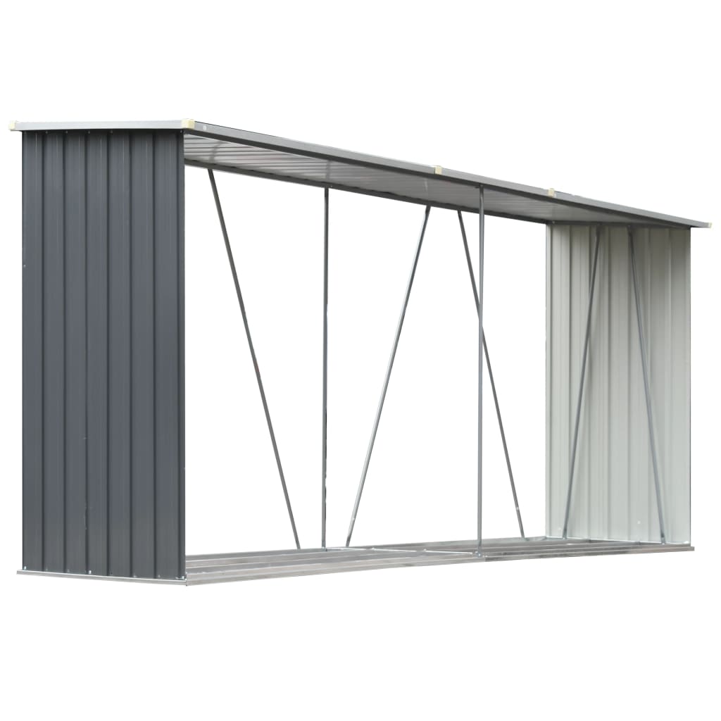 vidaXL Garden Log Storage Shed Galvanised Steel 330x84x152 cm Grey