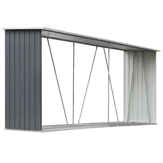 vidaXL Garden Log Storage Shed Galvanised Steel 330x84x152 cm Grey