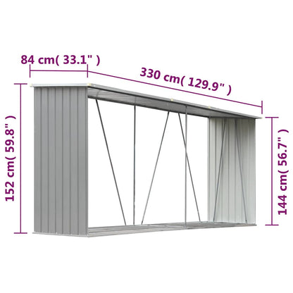 vidaXL Garden Log Storage Shed Galvanised Steel 330x84x152 cm Grey