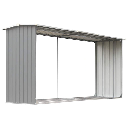 vidaXL Garden Log Storage Shed Galvanised Steel 330x92x153 cm Grey