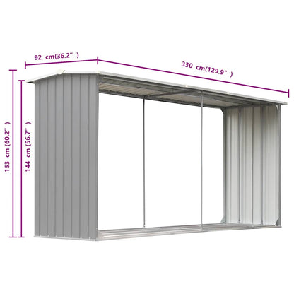 44860 vidaXL Garden Log Storage Shed Galvanised Steel 330x92x153 cm Grey