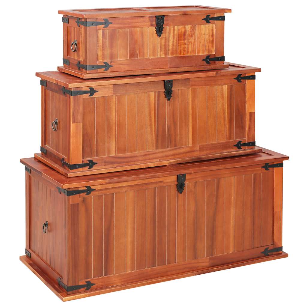 vidaXL Storage Chest | Brown | Solid acacia wood, MDF | Set of 3 | Storage Chest