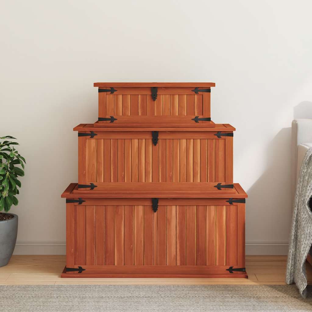 vidaXL Storage Chest | Brown | Solid acacia wood, MDF | Set of 3 | Storage Chest