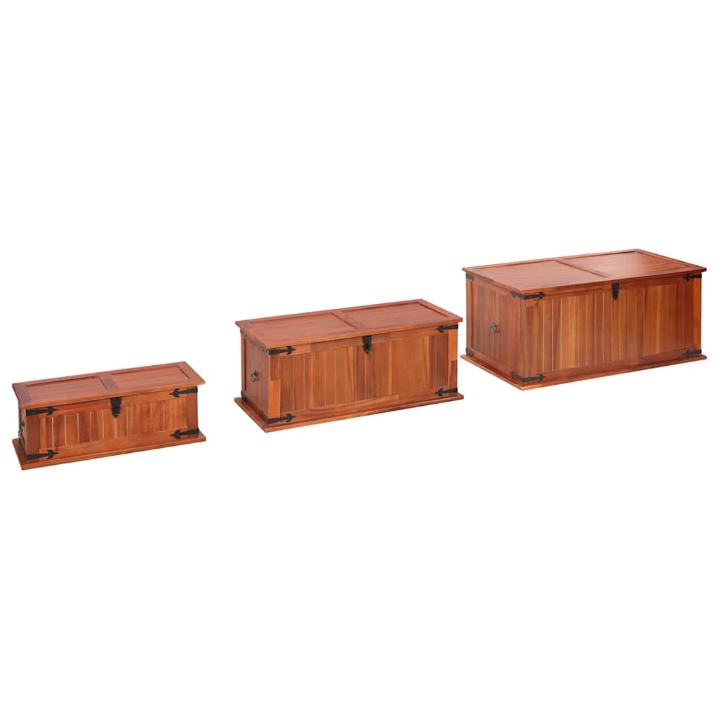 vidaXL Storage Chest | Brown | Solid acacia wood, MDF | Set of 3 | Storage Chest