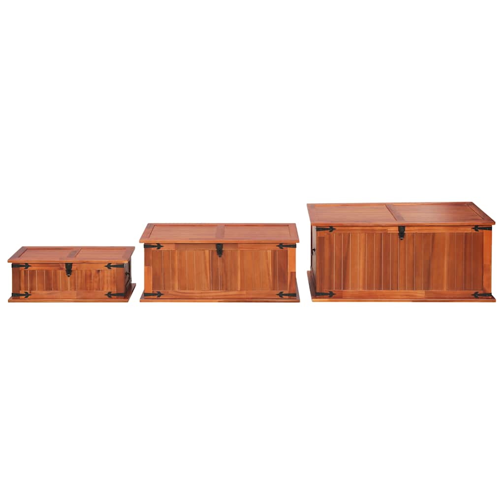 vidaXL Storage Chest | Brown | Solid acacia wood, MDF | Set of 3 | Storage Chest