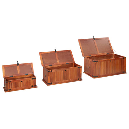 vidaXL Storage Chest | Brown | Solid acacia wood, MDF | Set of 3 | Storage Chest