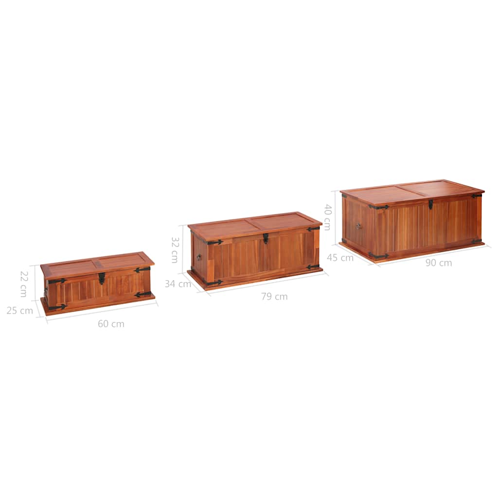 vidaXL Storage Chest | Brown | Solid acacia wood, MDF | Set of 3 | Storage Chest