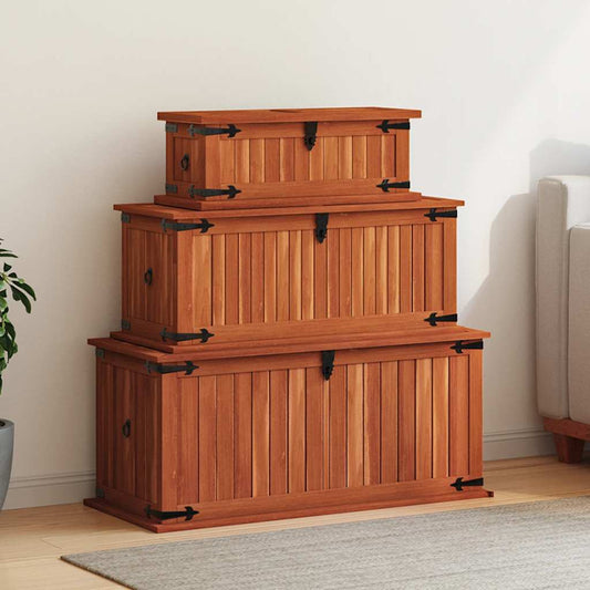 vidaXL Storage Chest | Brown | Solid acacia wood, MDF | Set of 3 | Storage Chest