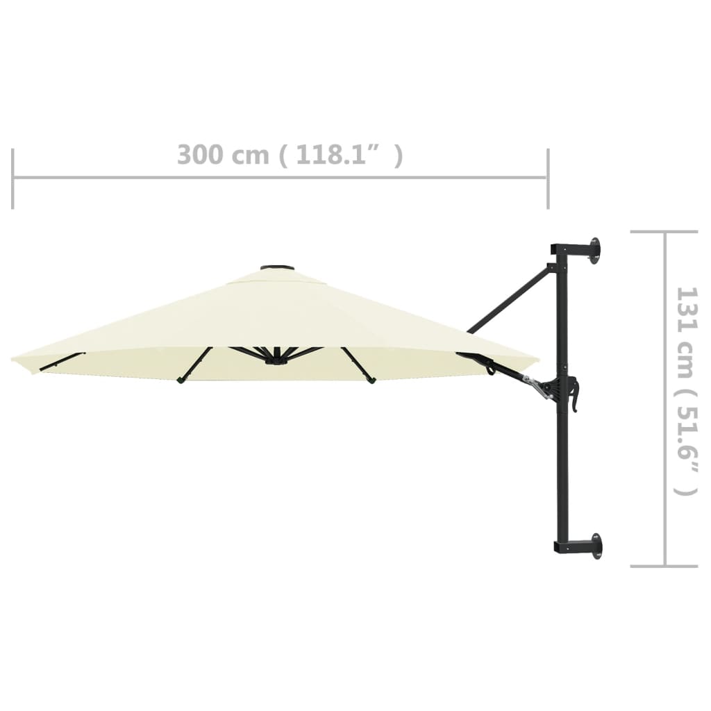 vidaXL Wall-Mounted Garden Parasol with Metal Pole 300 cm Sand